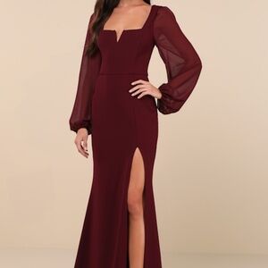 Lulus Composed Elegance Burgundy Balloon Sleeve Mermaid Maxi Dress Red - Size XL